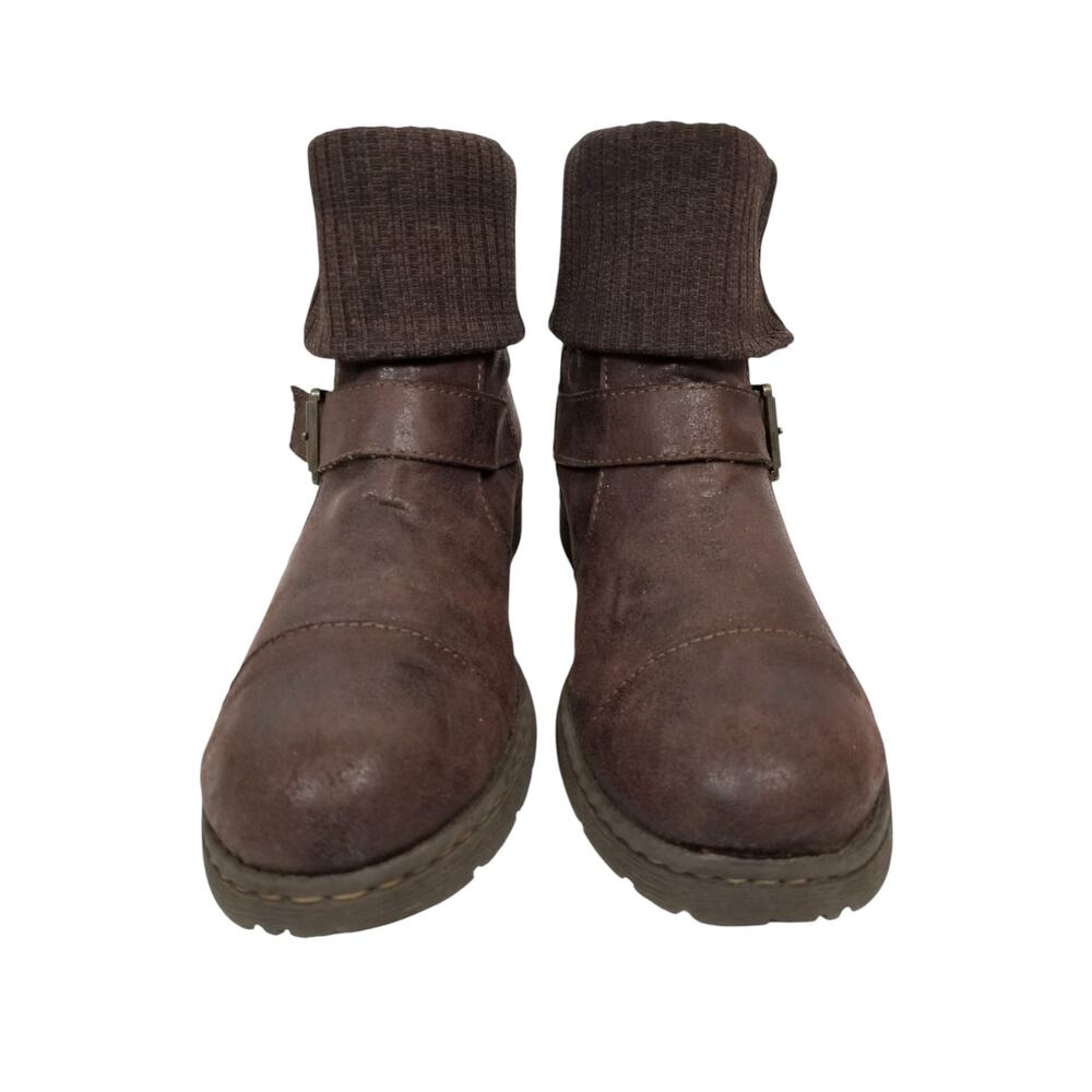 Born b.o.c. Nisida Brown Knit Ankle Cuff  Zipper Block Heel Boots Size 9.5 - Picture 5 of 12